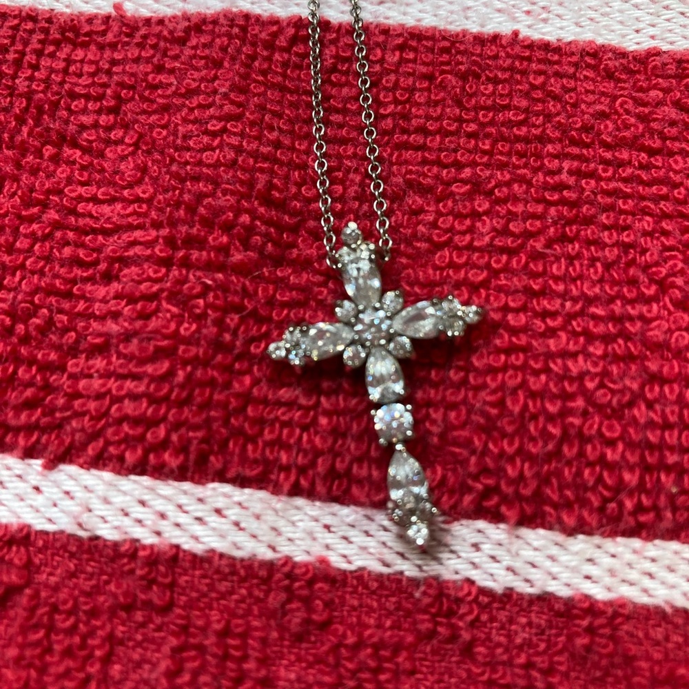 White Sapphire cross necklace set in Sterling Silver